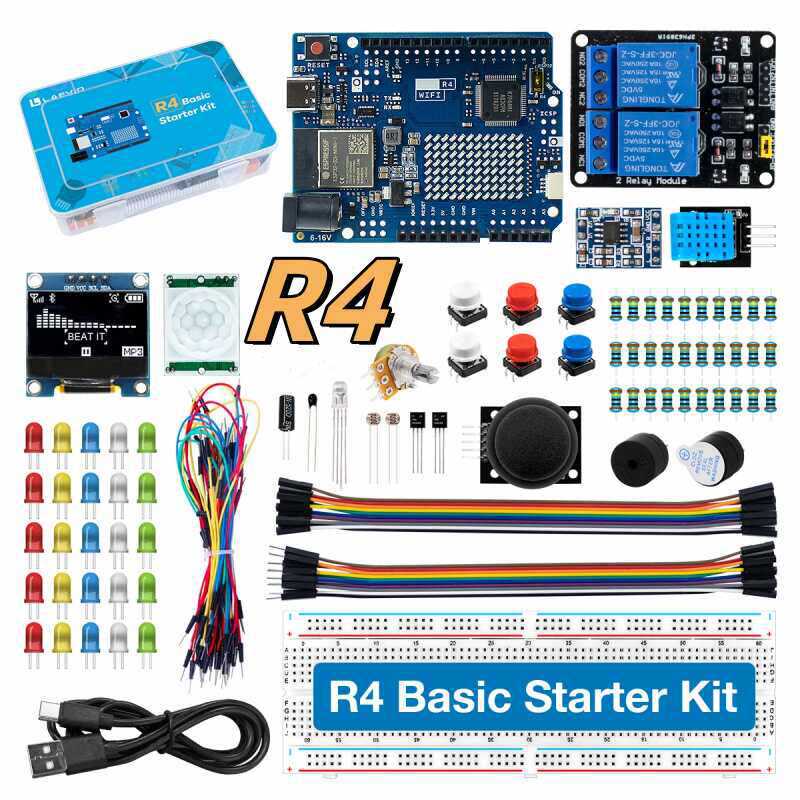 Microcontroller Kit - ชุดเริ่มต้นสำหรับการพัฒนา UNO R4 ที่รองรับ Wi-Fi พร้อมเซ็นเซอร์และส่วนประกอบอิเล็กทรอนิกส์
