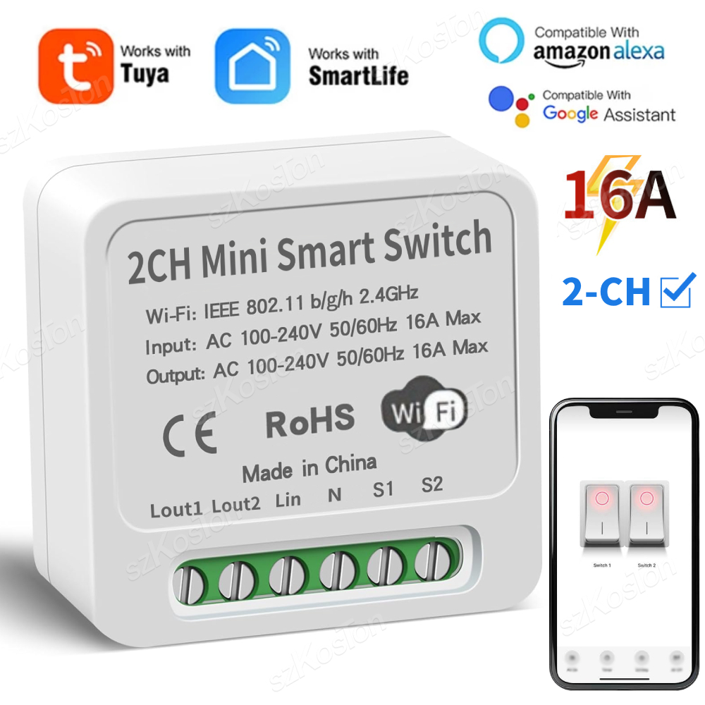 Smart Light Switch Wifi - 16A Tuya WiFi สมาร์ทโมดูลสวิทช์สมาร์ท 2CH MiNi