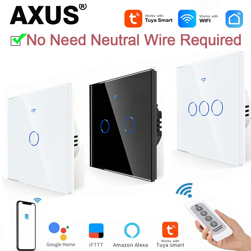 Smart Light Switch Wifi - AXUS EU WiFi สวิตช์ไฟอัจฉริยะไม่มีสายไฟแบบเป็นกลาง สวิตช์สัมผัส RF433