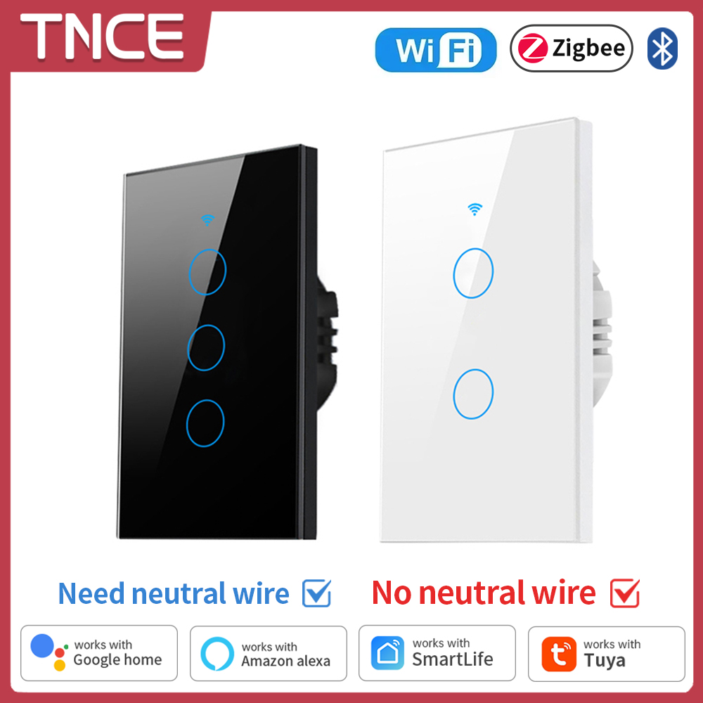 Smart Light Switch Wifi - Tnce Tuya สวิตช์ไฟอัจฉริยะ wifi/zigbee, สายกลาง/ไม่มีลวดกลางต้องมีสวิตช์สัมผัสติดผนังทำงานร่วมกับ Alexa,