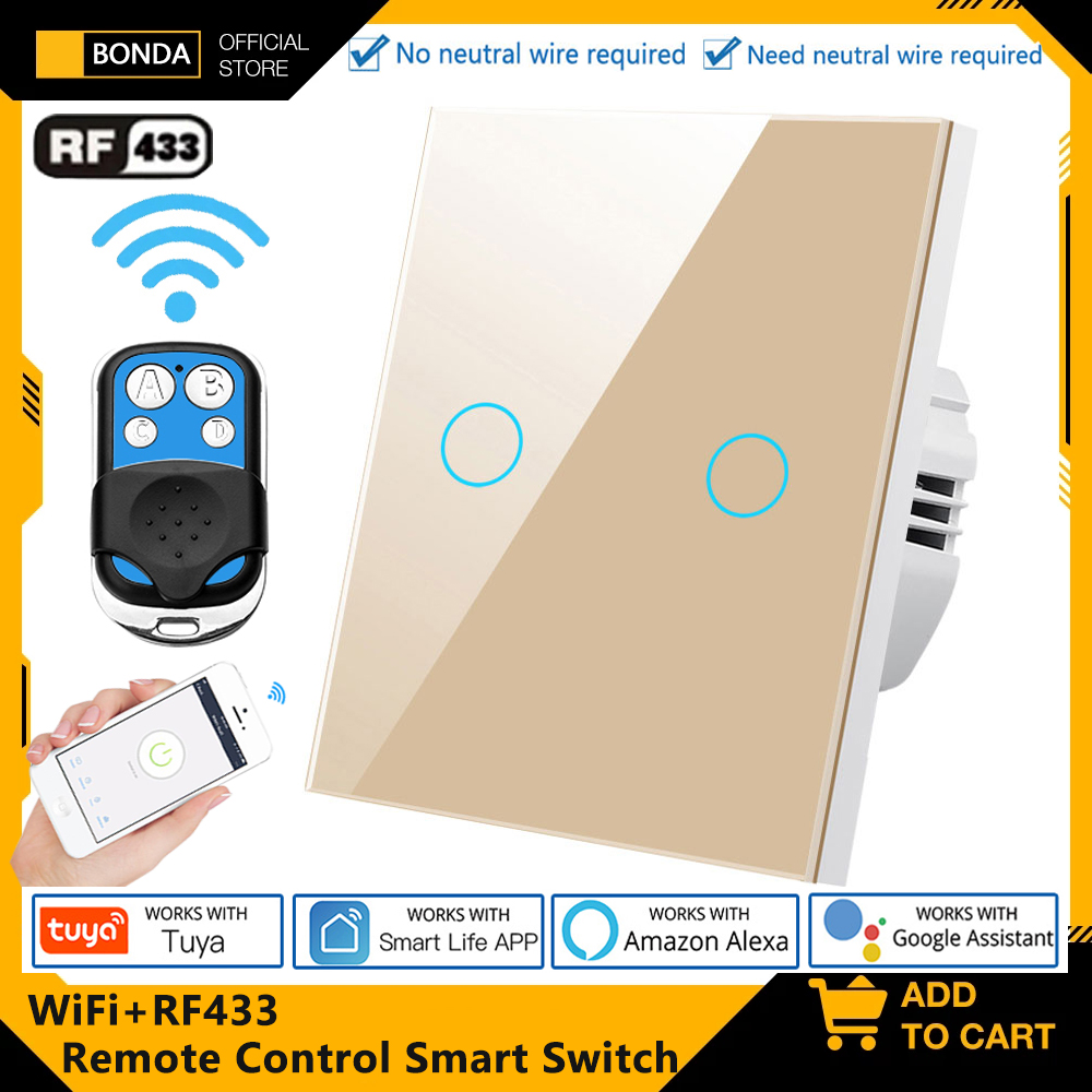 Smart Light Switch Wifi - Tuya EU WiFi + RF433 สมาร์ทรีโมทคอนโทรลสวิทช์ไม่จําเป็นต้องใช้สายไฟ