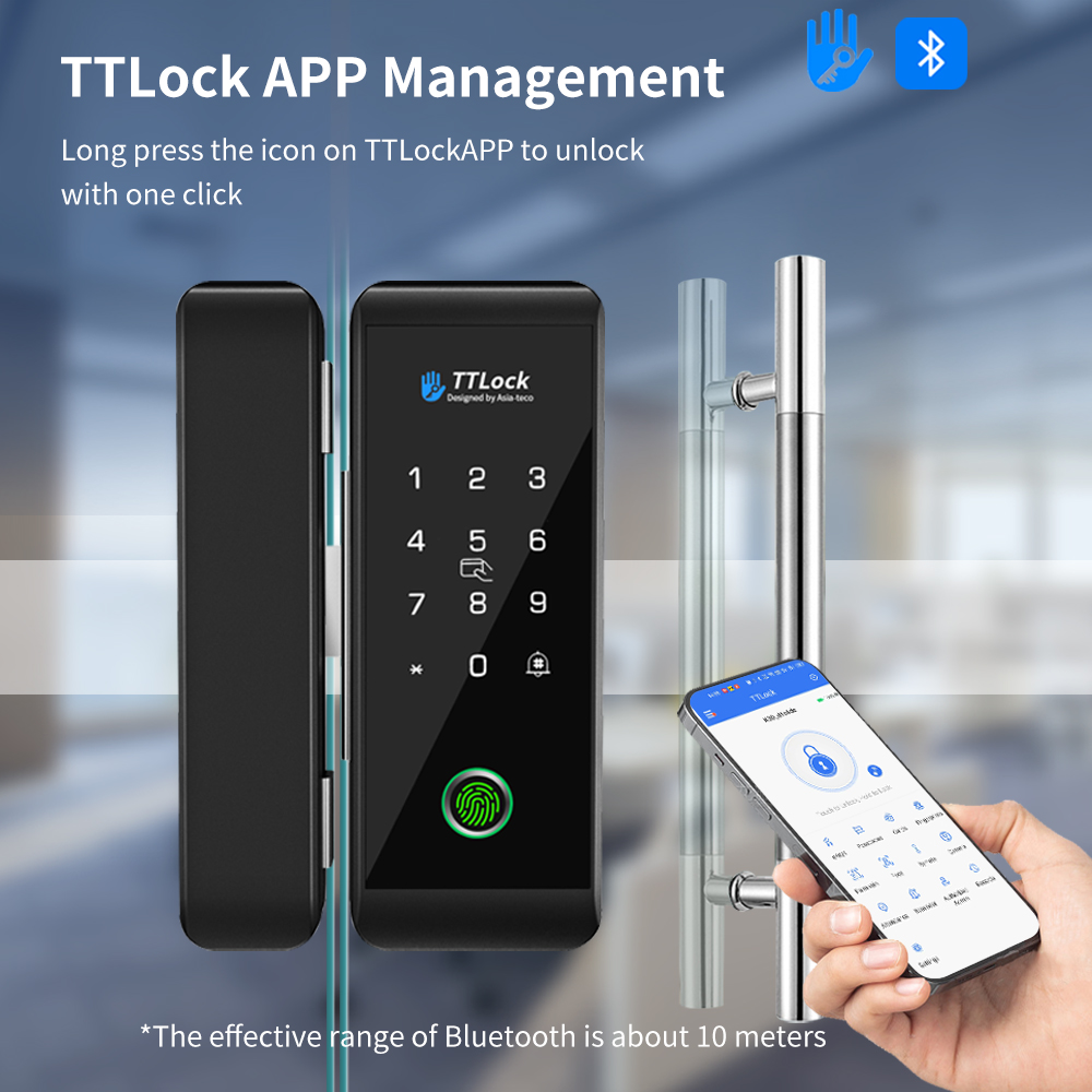 Smart Door Lock Wifi - TTLOCK ล็อคประตูอัจฉริยะแบบกระจก ระบบสแกนลายนิ้วมือ รหัสผ่านปลดล็อค 13.56MHz ติดตั้งง่าย